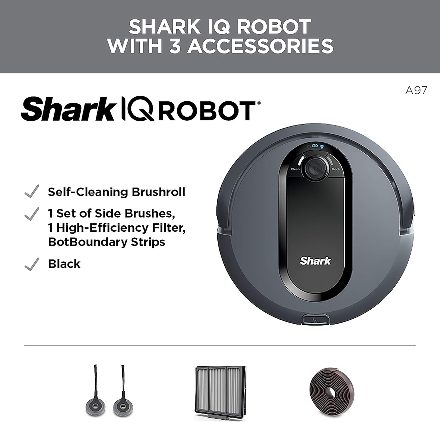 Shark IQ Robot Vacuum AV970 Self Cleaning Brushroll, Advanced Navigation, Perfect for Pet Hair, Works with Alexa, Wi Fi, xl dust bin, A black finish