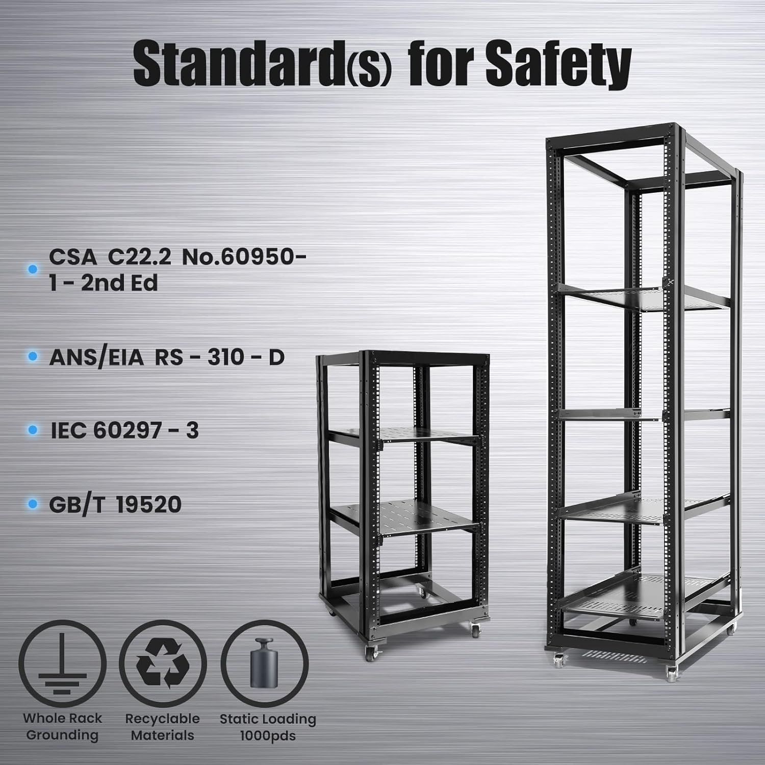 RAISING ELECTRONICS 15U 4 Post Open Frame 19inch Server/Audio Steel Rack 24inch Deep Aluminum UL Certified