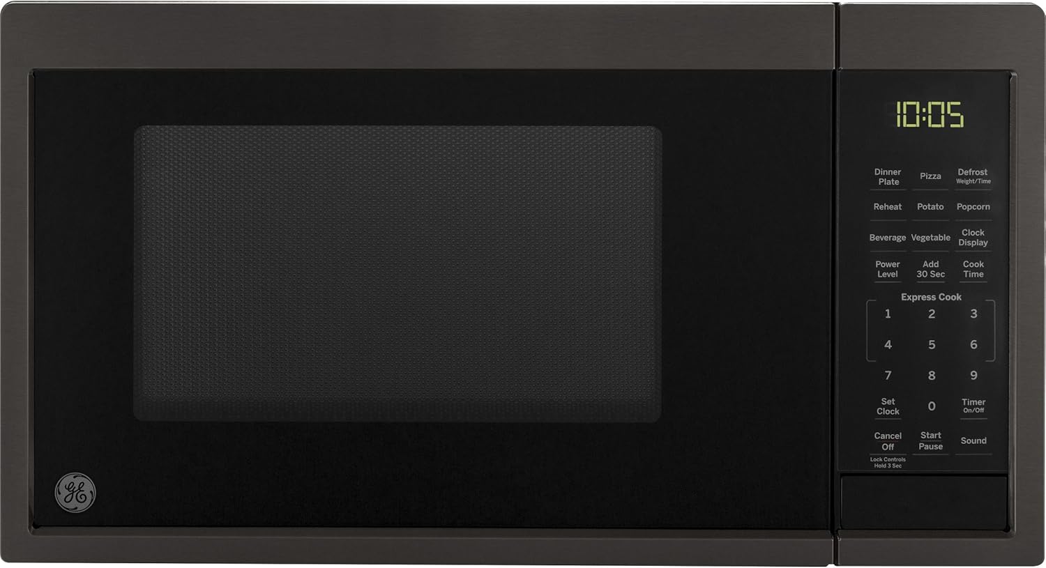 GE JES1095BMTS Microwave Oven | 0.9 Cubic Feet Capacity, 900 Watts | Kitchen Essentials for the Countertop or Dorm Room Cu Ft, Black Stainless Steel