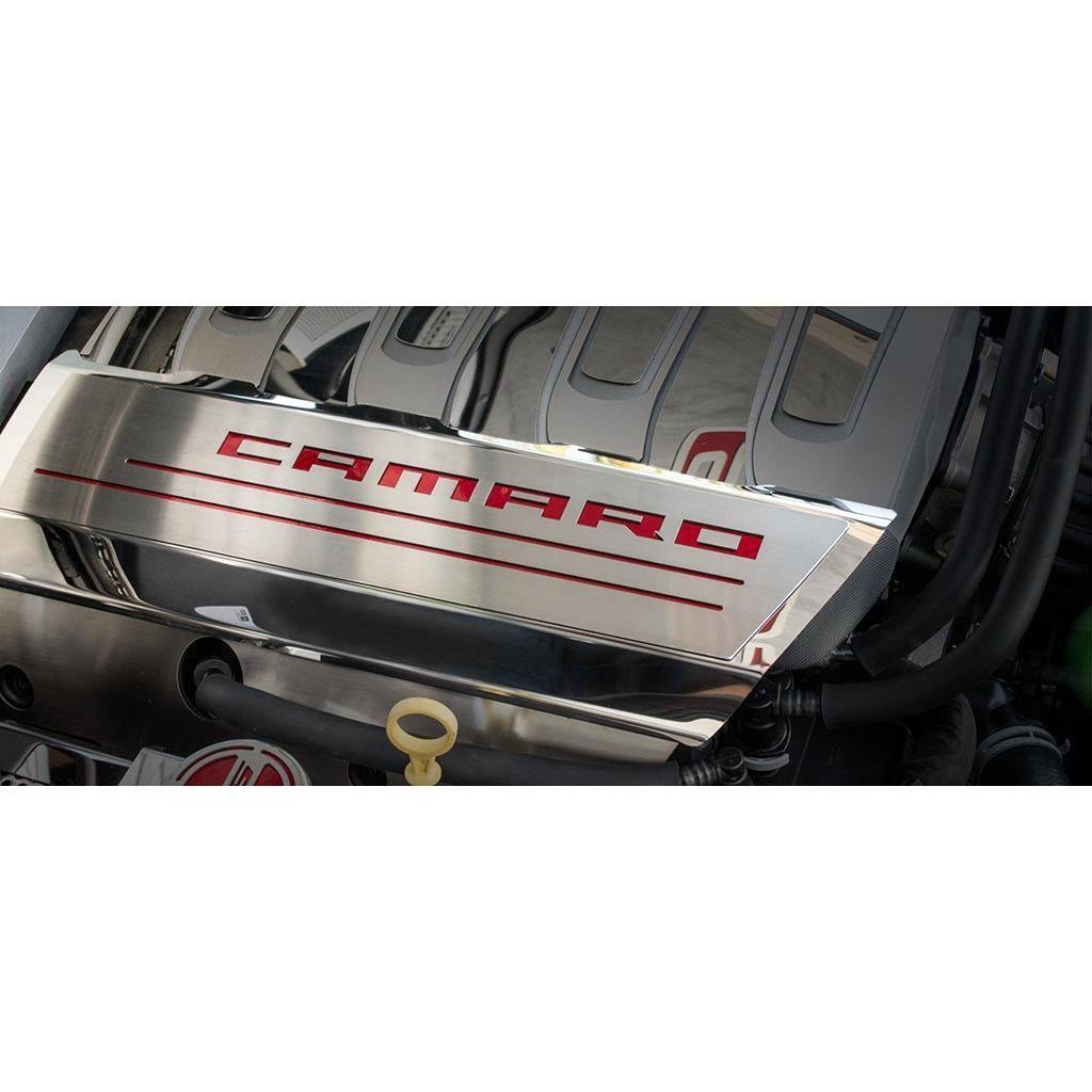 American Car Craft ACC 103078-BLK Brushed Top Plate for Fuel Rail Covers with Black Carbon Fiber Camaro Logo