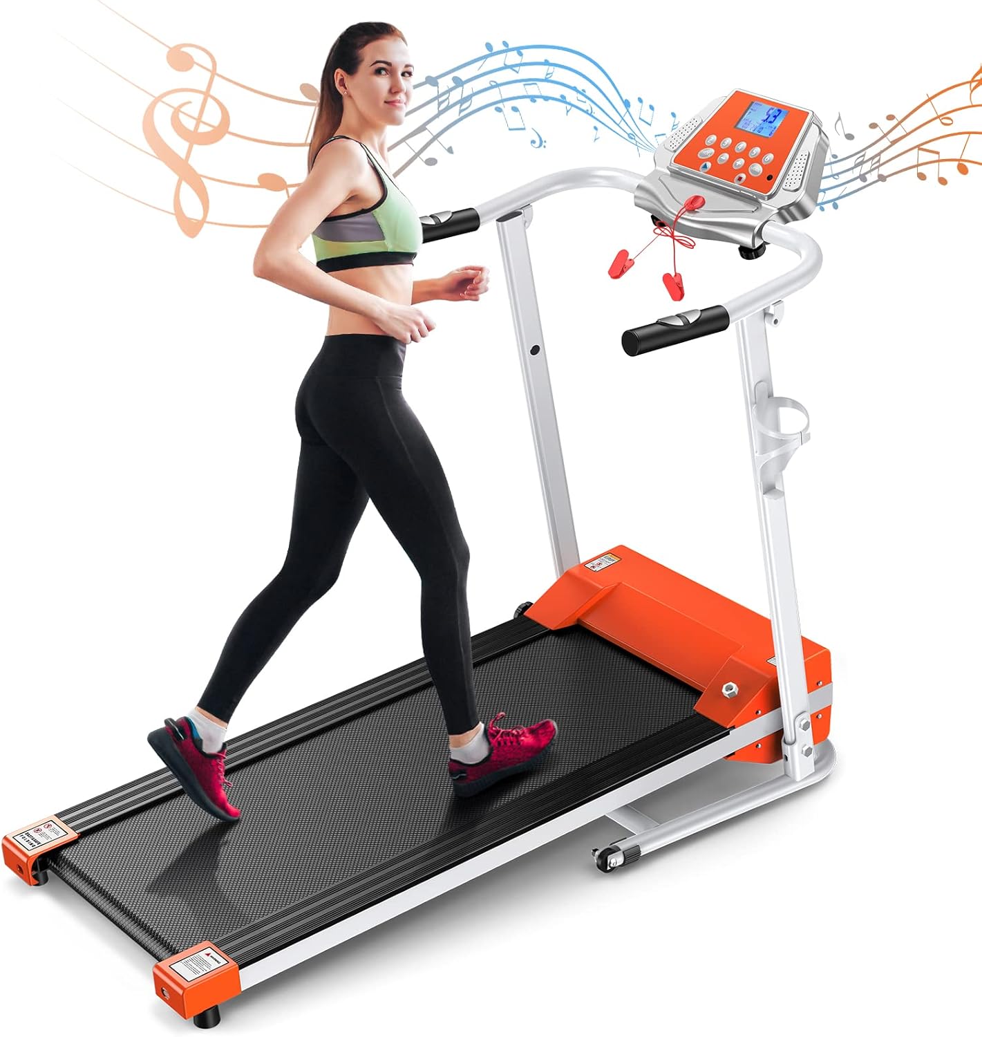 BESPORTBLE 1. 5HP Electric Treadmill, 12 Built- in Programs 1-10 km/h Adjustable Running Exercise Machine with LCD Monitor Phone Holder, Foldable, Silver, Black