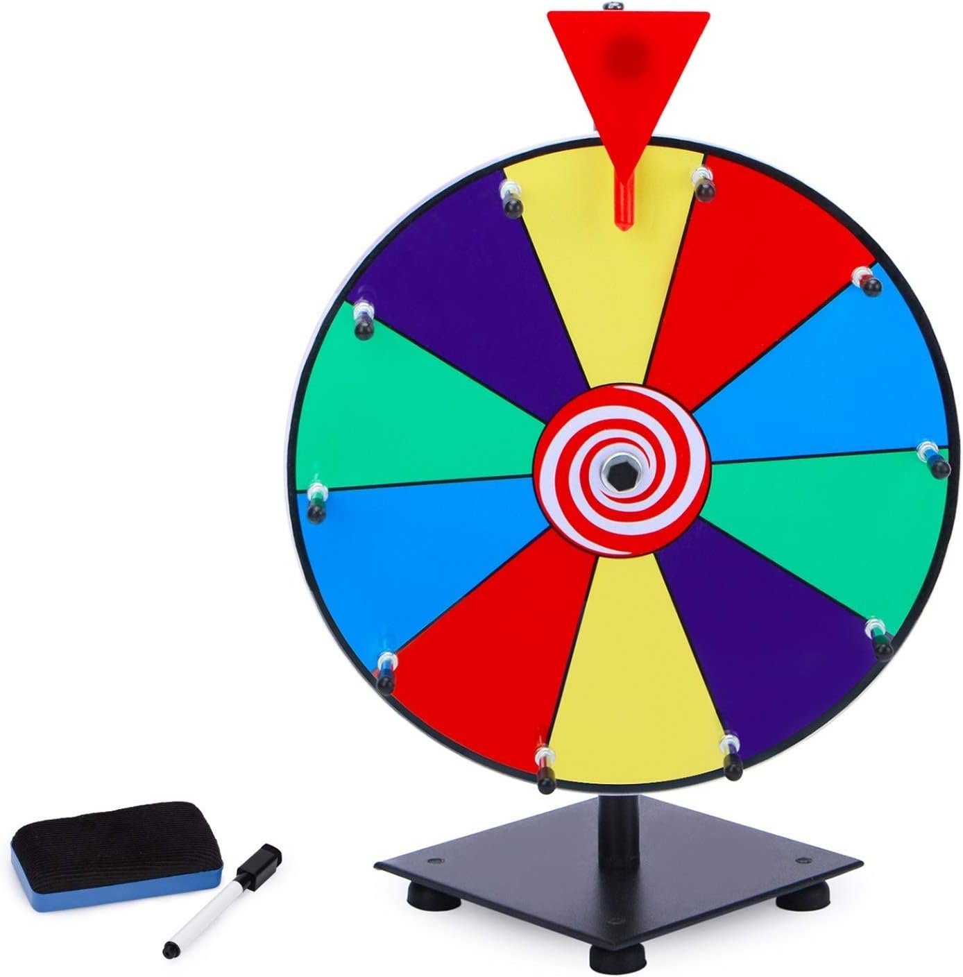 T-SIGN 12 Inch Heavy Duty Spinning Prize Wheel, 10 Slots Color Tabletop Prize Wheel Spinner with Dry Erase Markers and Eraser for Carnival and Trade Show, Win The Fortune Spin Game Pack of 2