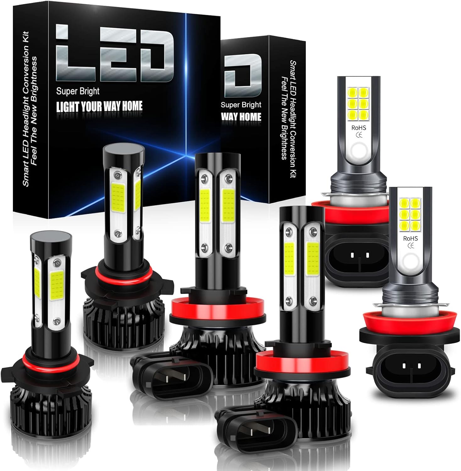 SJMYXCLW 9005/HB3 H11/H9/H8 LED Bulbs Combo for Honda Civic 2018 2019 2020, LED Combo Headlight High Low/Beam+Fog Light Bulbs Kit,Super Bright Cool White, Plug and Play,Pack of 6