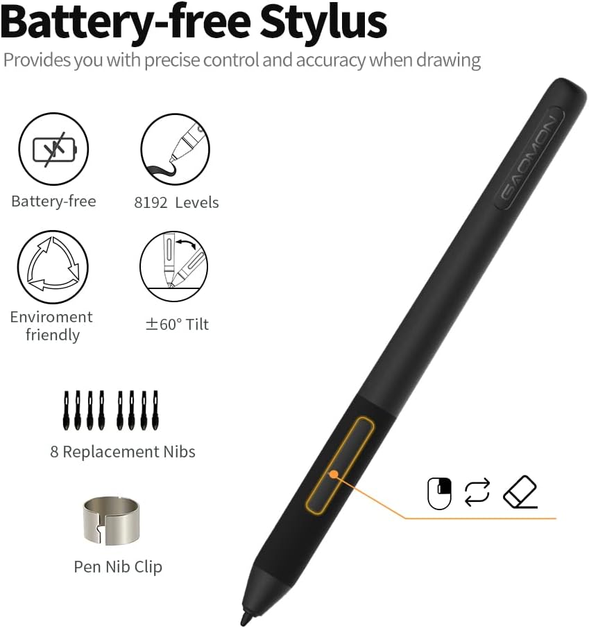 GAOMON M106KPRO 10 x 6.25 Inches Digital Graphics Drawing Tablet Android Supported with 8192 Levels Passive Pen and 28 Customized Buttons Pack of 2