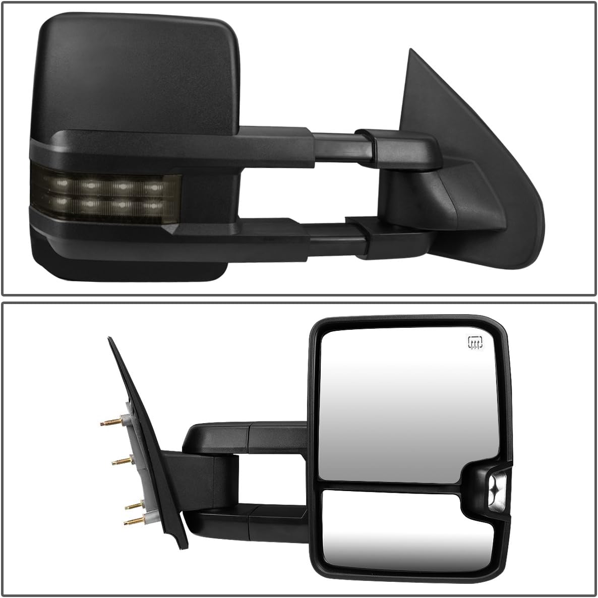 Right Side Black Power Heated Smoked LED Turn Signal Lamp Side Towing Mirror Compatible with Silverado Sierra K2XX 14-17