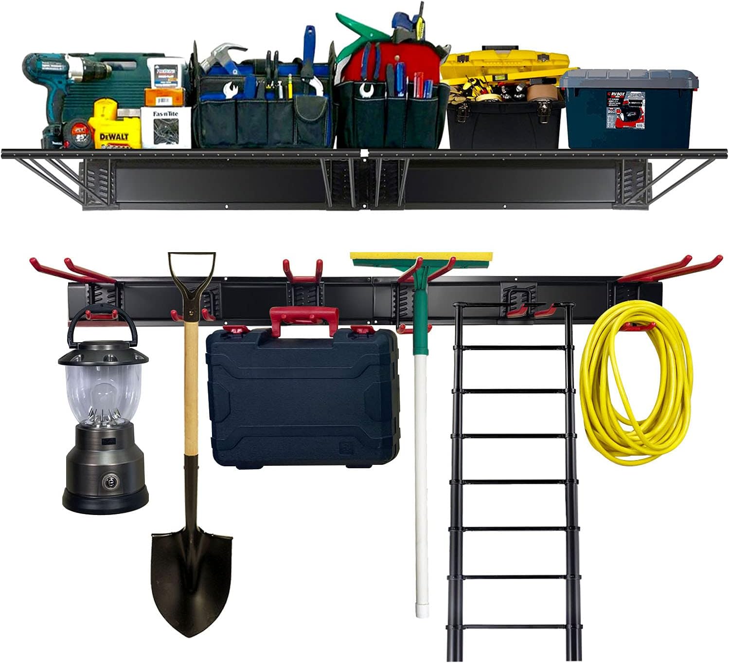MARVOWARE Garage Organizer Wall Mount Garage Organization Storage Shelves System Tool Racks Heavy Duty 360lbs with 2-Size Hooks and 48
