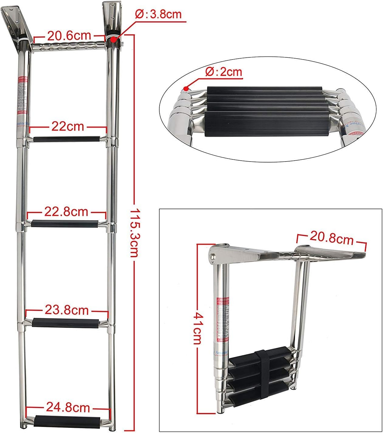 YaeMarine 4 Step Stainless Steel Telescoping Boat Ladder Boat Drop Ladder Swim Step with Built in Handle Pack of 2