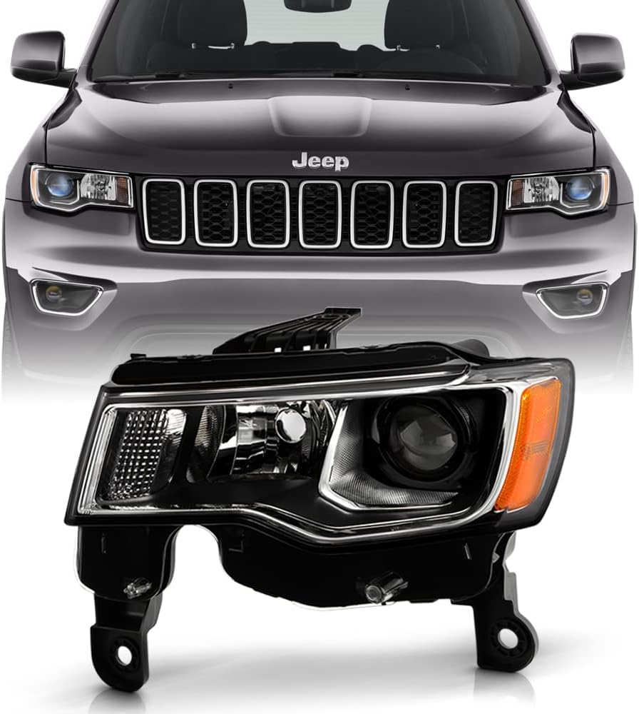 ACANII - For [Halogen w/Chrome Interior] 2017-2021 Jeep Grand Cherokee Projector Headlight Headlamp Left Driver Side