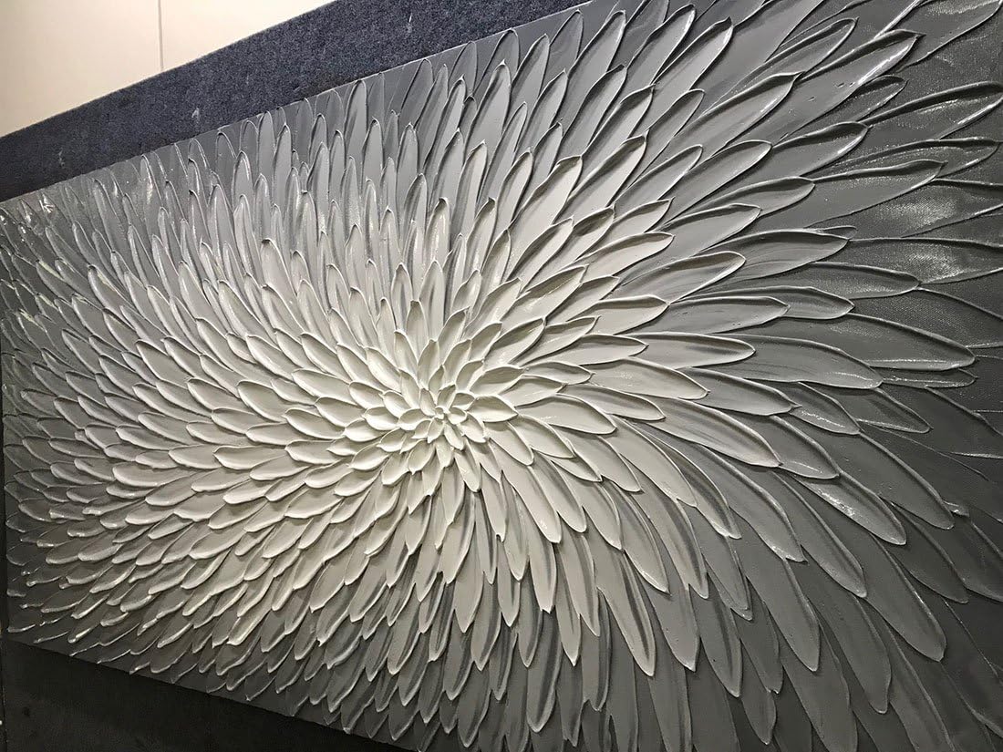 Amei Art Paintings, 24X48 Inch Paintings Oil Hand Painting 3D Hand-Painted On Canvas Modern Abstract Artwork Art Wood Inside Framed Hanging Wall Decoration Textured Abstract Oil Paintings (Elegant Gray)