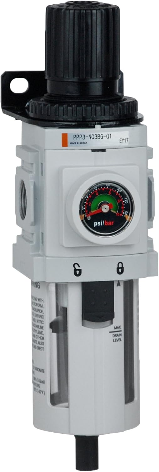 PneumaticPlus PPP3-N03BDG Compressed Air Filter Regulator Piggyback Combo 3/8