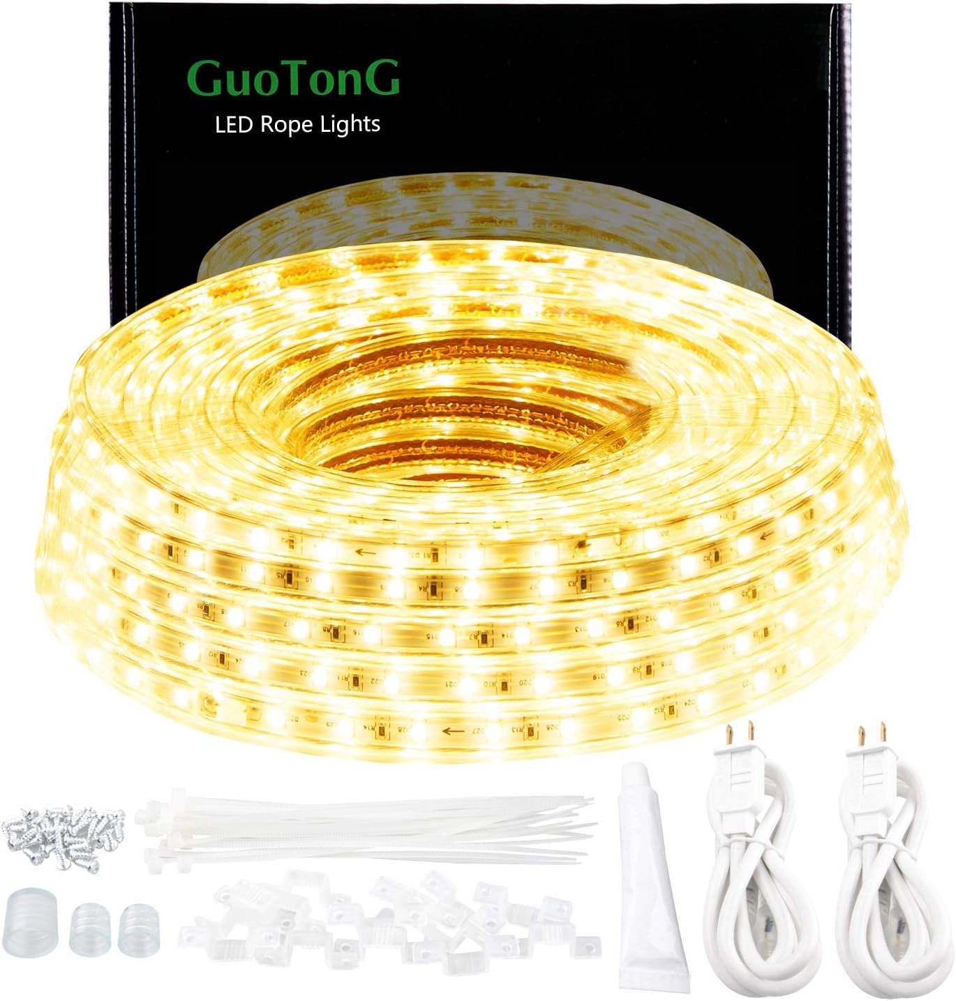 110V GUOTONG Daylight White Led Strip Light Outdoor 131.2ft 40m 6000K Led Rope Lights IP65 Waterproof Indoor Flexible Cuttable Connectable Ideal for Backyards Bedroom Car Deck Decorative Lighting