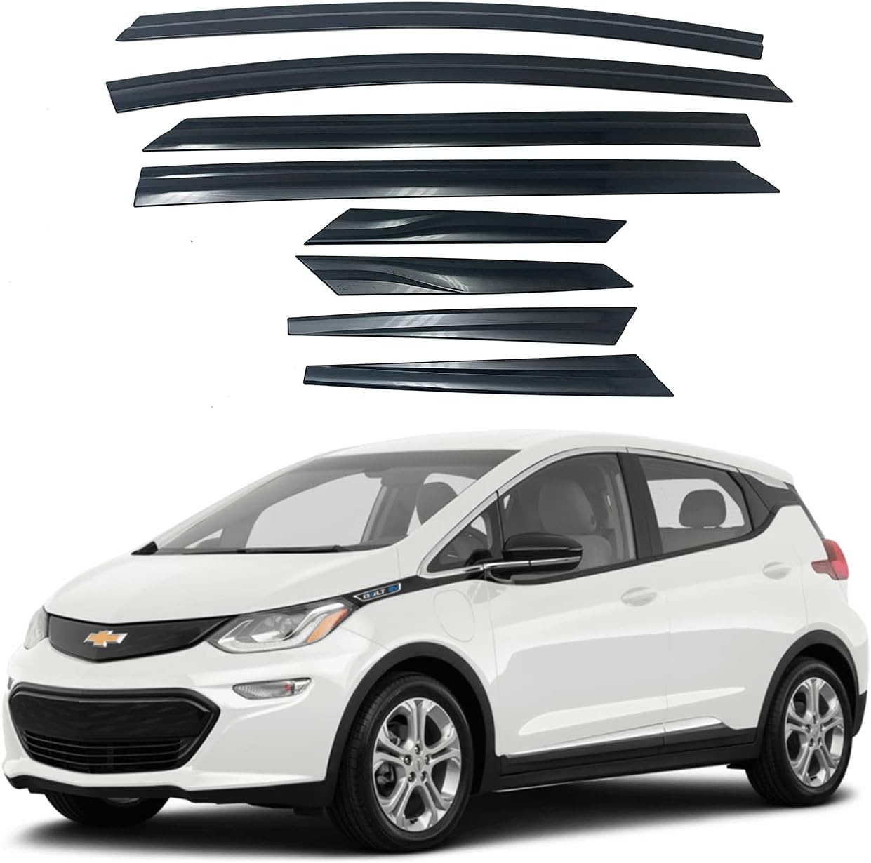 AUTOCLOVER Side Window Vent Visor 8 Piece Set for Chevrolet Bolt Ev 2017 2018 2019 2020 2021 / Safe RAIN Out-Channel Guard Deflector(Black)
