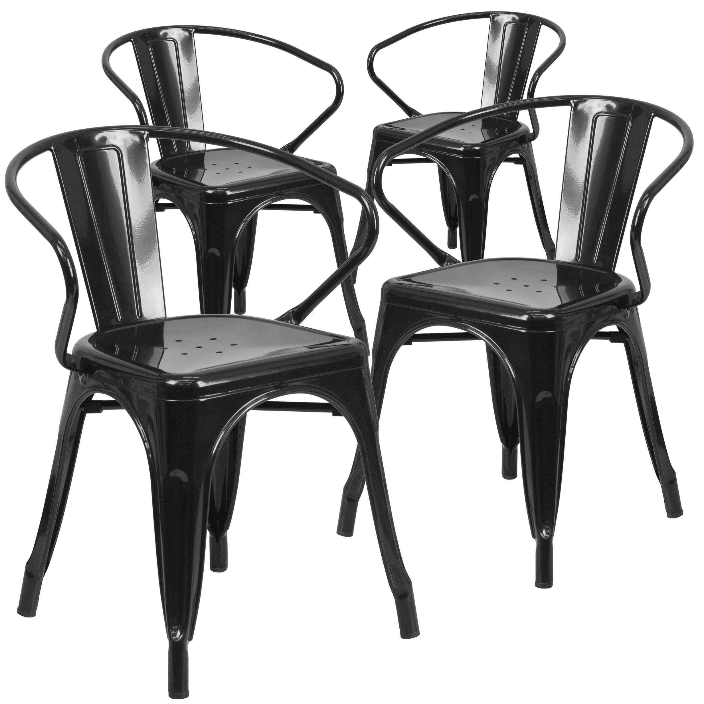 Flash Furniture 4 Pk. Black-Antique Gold Metal Indoor-Outdoor Chair with Arms