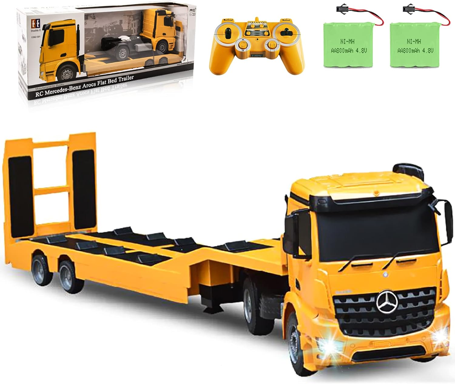 DOUBLE E RC Semi Truck Mercedes-Benz Licensed RC Truck Excavator Toys RC Tractor Remote Control Trailer Truck Electronics Construction Vehicles Toy with Sound and Lights