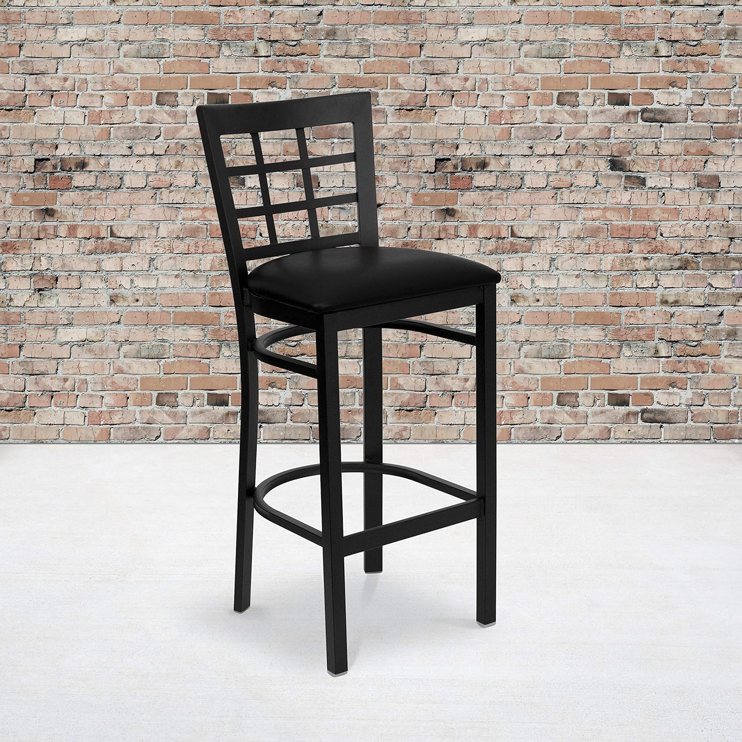 Flash Furniture 2 Pack HERCULES Series Black Window Back Metal Restaurant Barstool - Black Vinyl Seat