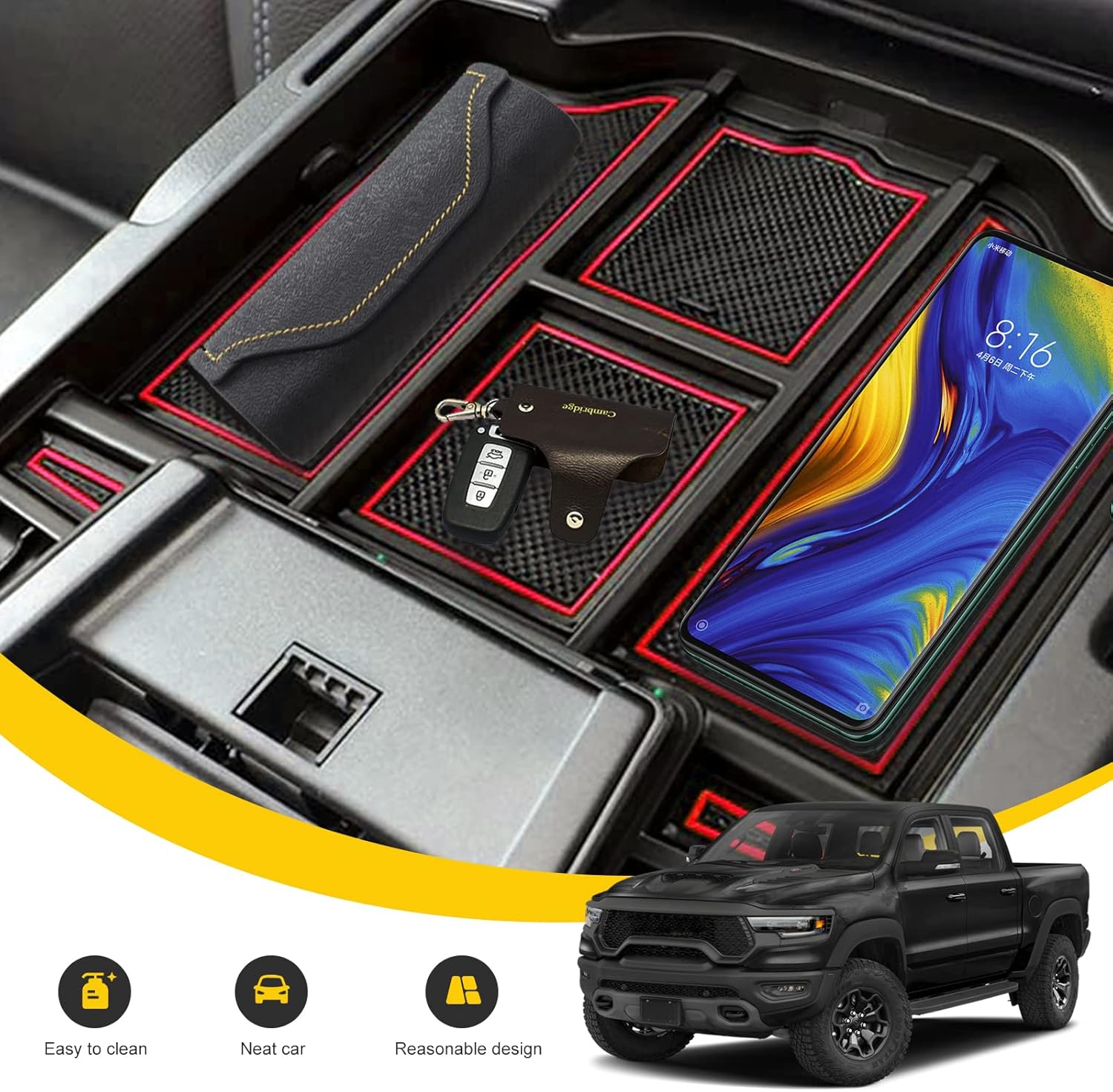 YESHMA Center Console Organizer Tray Compatible with Dodge RAM 1500 2500 3500 2019-2022 Armrest Storage Box Accessories