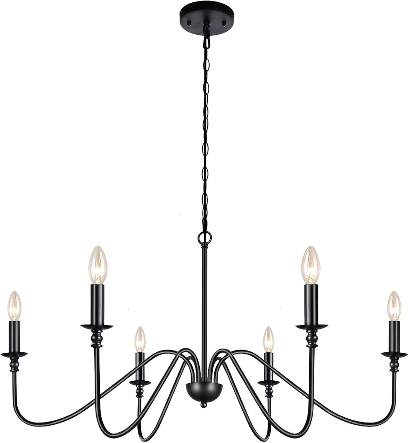 Lampundit 6-Light Iron Chandelier Black Farmhouse Chandelier Classic Candle Ceiling Pendant Light Fixture for Kitchen Island Dining Room Living Room Foyer Barn