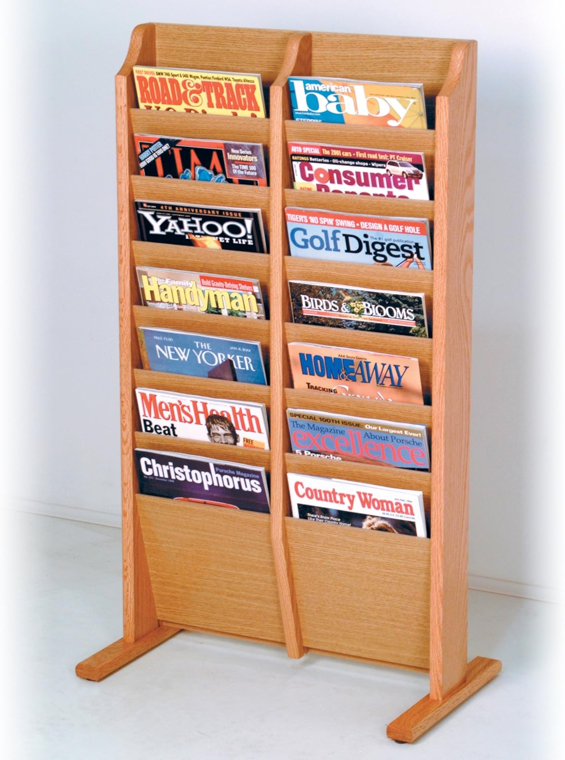 Wooden Mallet 14-Pocket Cascade Free-Standing Magazine Rack, Mahogany