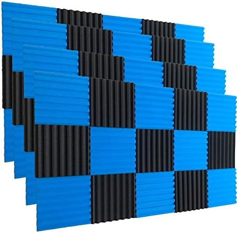 48 Pack BLACK Blue Acoustic Foam Panel Wedge Studio Soundproofing Wall Tiles 12