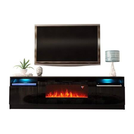 York 02 Electric Fireplace Modern 79 inch TV Stand, Black