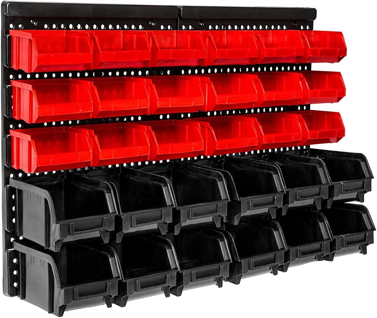 Wall Mounted Storage Bins, 30 Wall Mount Tool Organizer Bins Parts Rack Container, Easy Access Compartments For Tools, Hardware, Crafts, Office Supplies And More, Blackred Pack of 2