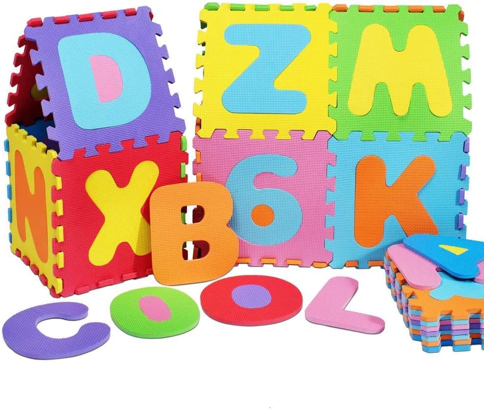 Kangler Kids Foam Puzzle Play Mat (36-Piece Set) 12X12 Inches Interlocking Floor Tiles with Alphabet and Numbers Pack of 2