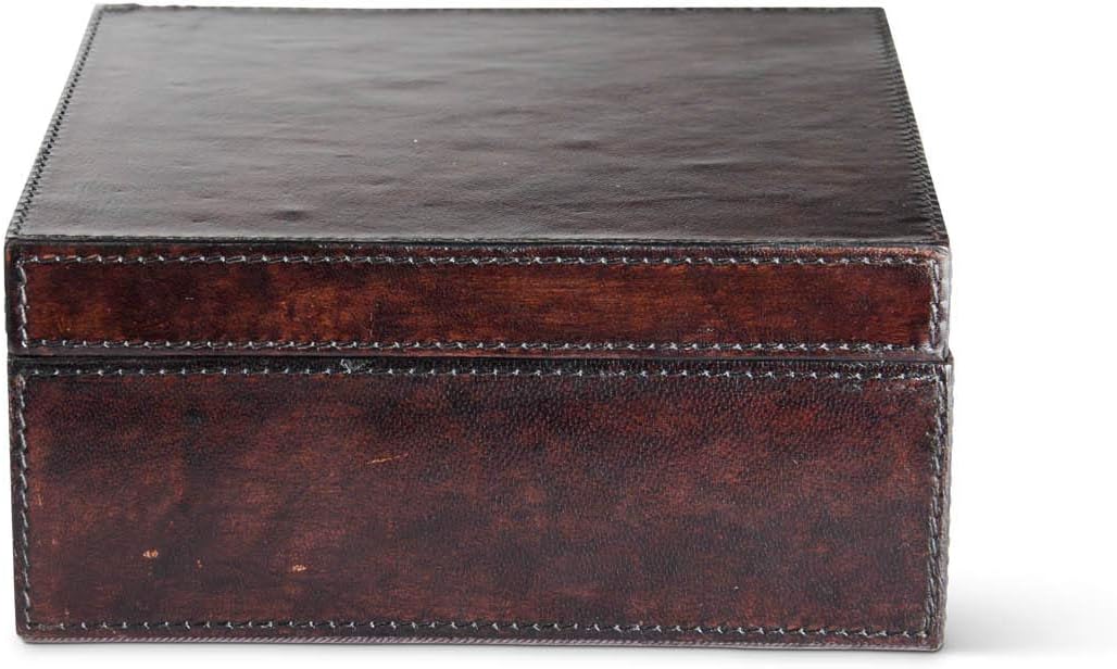 K&K Interiors 15659A-BR-2 8.25 Inch Brown Leather Lined Nesting Box Pack of 2