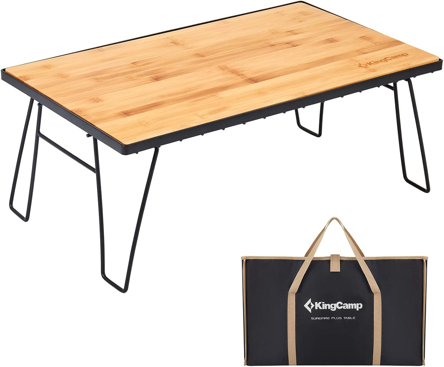KingCamp Folding Bamboo Table Portable Picnic Camping Table with Carry Bag Ultralight Folding Table for Outdoor BBQ Picnic Cooking Garden Backyard Beach Table
