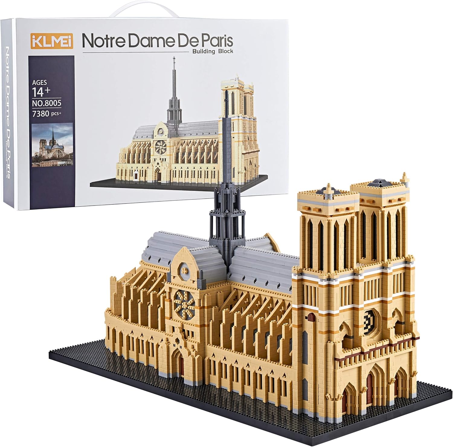 KLMEi Big Architecture Model Kits Notre Dame De Paris Micro Blocks 7380 Pieces Model Building Kit, Creative Building Set for Adults, Gift for Any Hobbyists New（ with Color Gift Package）