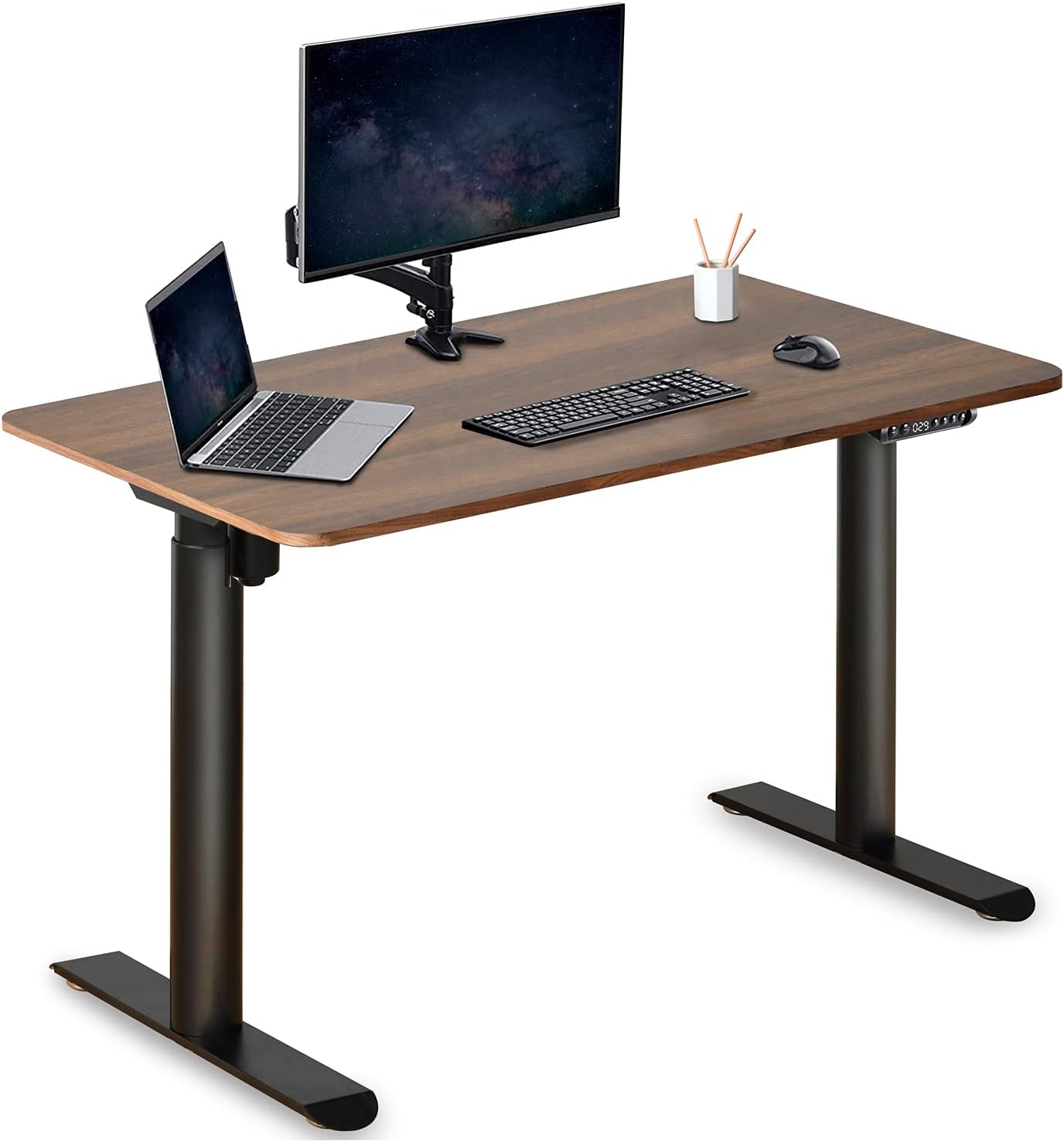 Harmati Electric Standing Desk Adjustable Height - 47 x 24 Inch Sit Stand Computer Desk, Stand Up Desk Table for Home Office, Black Frame/Walnut Top