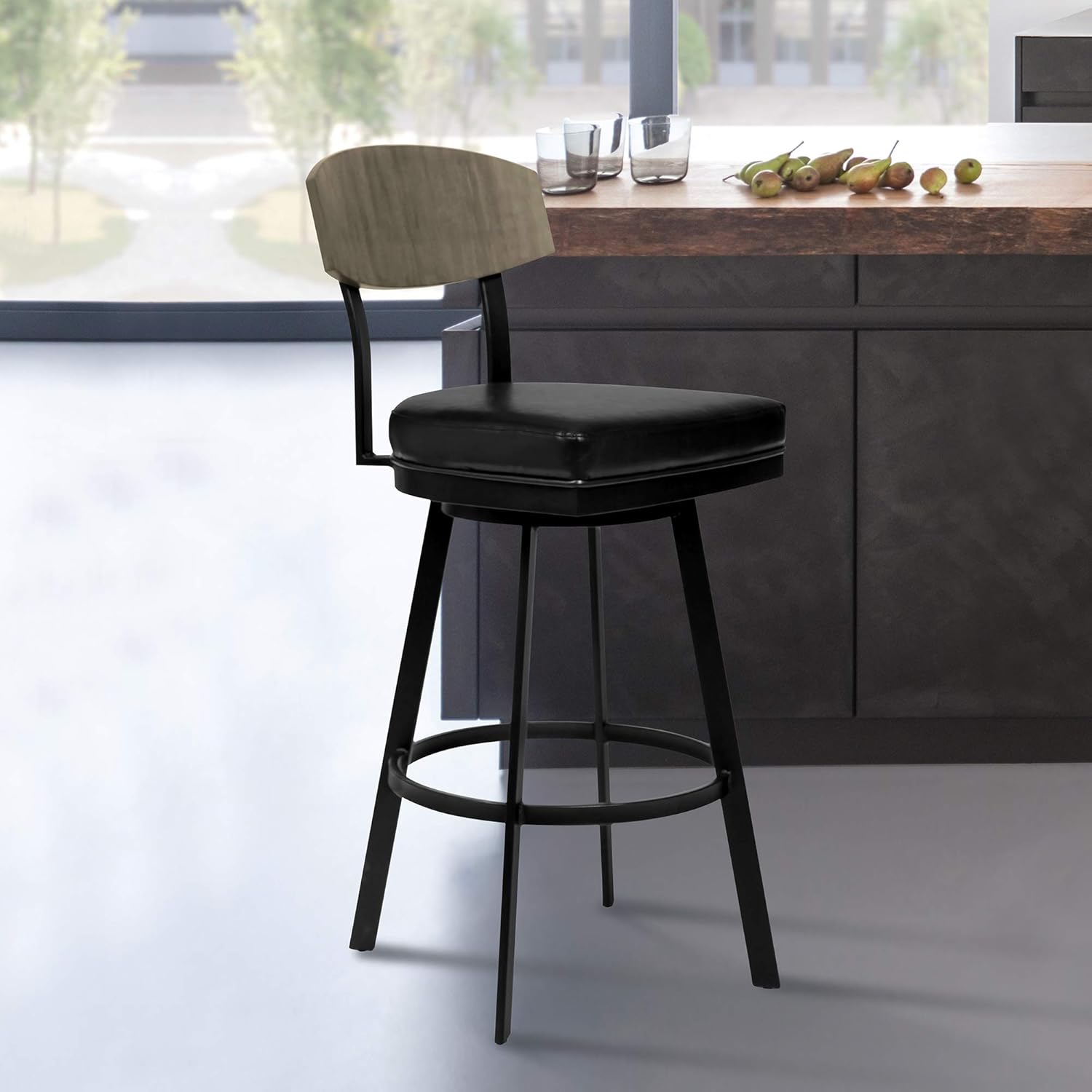 Armen Living Frisco Bar Stool, Counter Height, Black