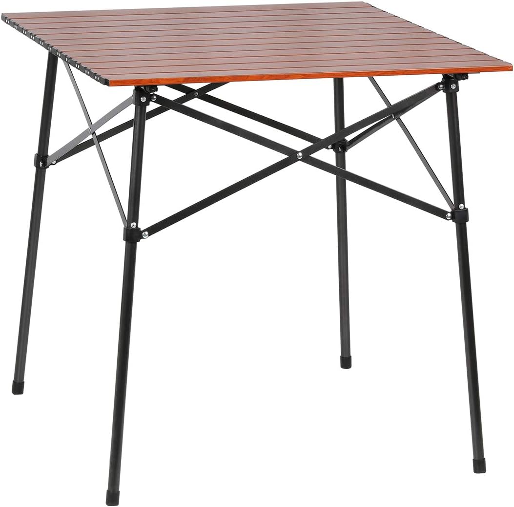 PORTAL Lightweight Aluminum Folding Square Table Roll Up Top 4 People Compact Table with Carry Bag for Camping, Picnic, Backyards, BBQ
