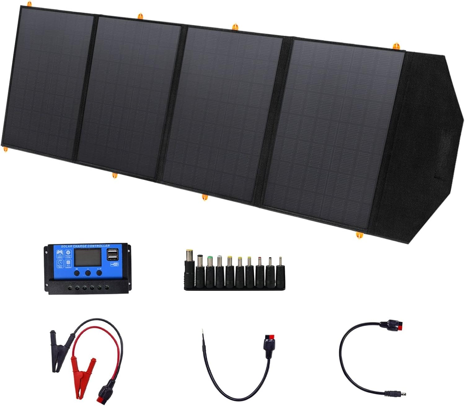 FlexSolar Black 60W Foldable Solar Charger Panel Kit, Portable Waterproof Folding Flexible Solar Battery Charger Panel with USB/DC/Type-C Ports for Homes Cell Phones Outdoor Camping RV Power Station