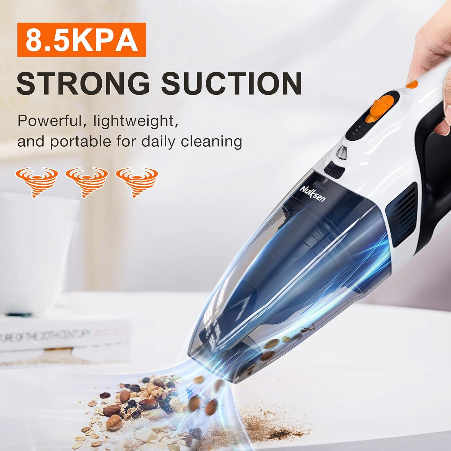 Nulksen Handheld Vacuum Cordless Rechargeable, 8500Pa Powerful Portable Handheld Vacuum, Quick Charging, Light Weight Mini Vacuum Cleaner for Home, Office and Car Pack of 2