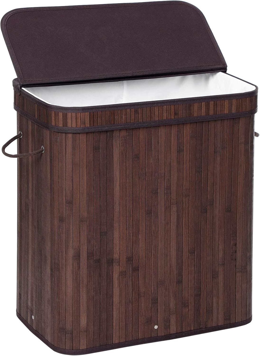 SONGMICS Laundry Hamper with Lid, Bamboo Launry Basket with Handles, Foldable Storage Basket for Laundry Room, Bedroom, 100L, Brown ULCB063K02 Pack of 2
