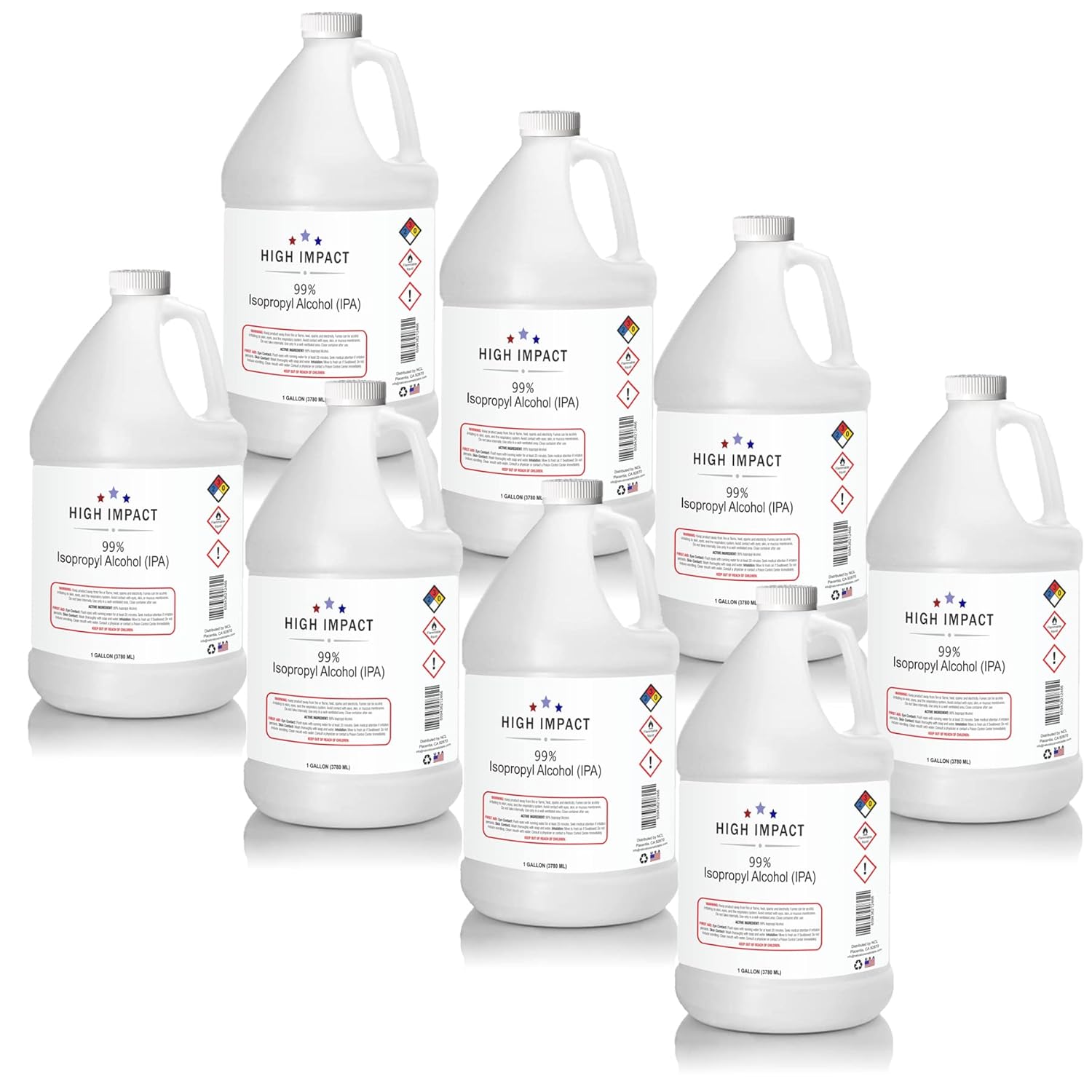 HIGH IMPACT - Isopropyl Alcohol 99% (IPA) Medical Grade Alcohol | MADE IN THE USA | Gallon - Pack of 8