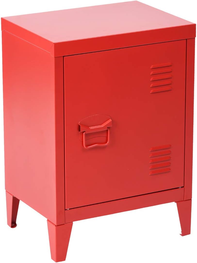 FurnitureR Black Metal Storage Cabinet, Small Side End Table, Bedroom Nightstand Sideboard Cupboard Console Stand