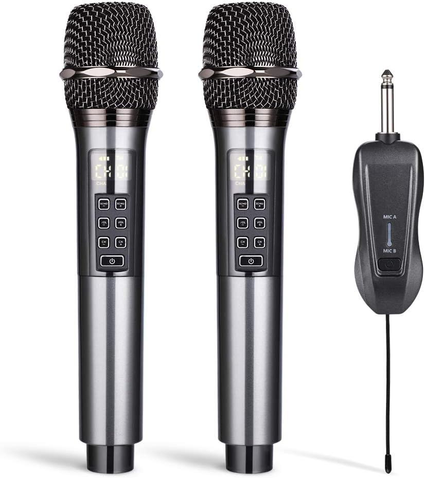 YEOSEN Wireless Microphone - Wireless Microphone System with Adjustable Echo Volume - UHF Wireless Microphone for Church, Party Pack of 2