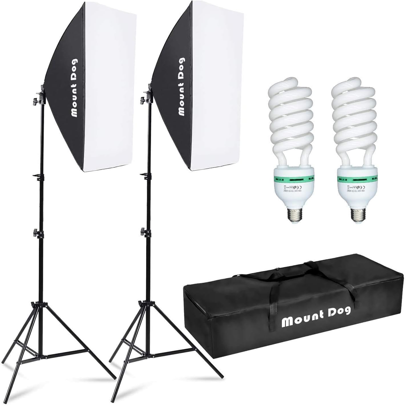 MOUNTDOG Softbox Lighting Kit Photography Studio Light 2x50x70cm Professional Continuous Light System with E27 95W Bulbs 5500K Photo Equipment for Filming Model Portraits Advertising Shooting Pack of 2