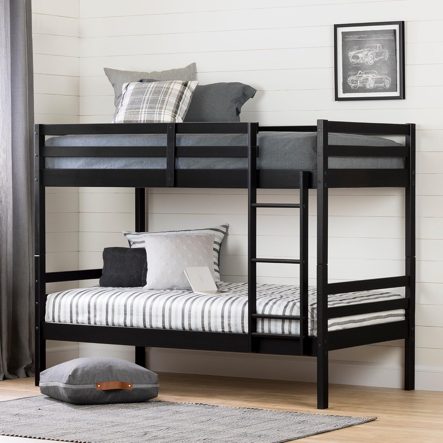 South Shore Induzy Industrial Bunk Beds, Matte Black,
