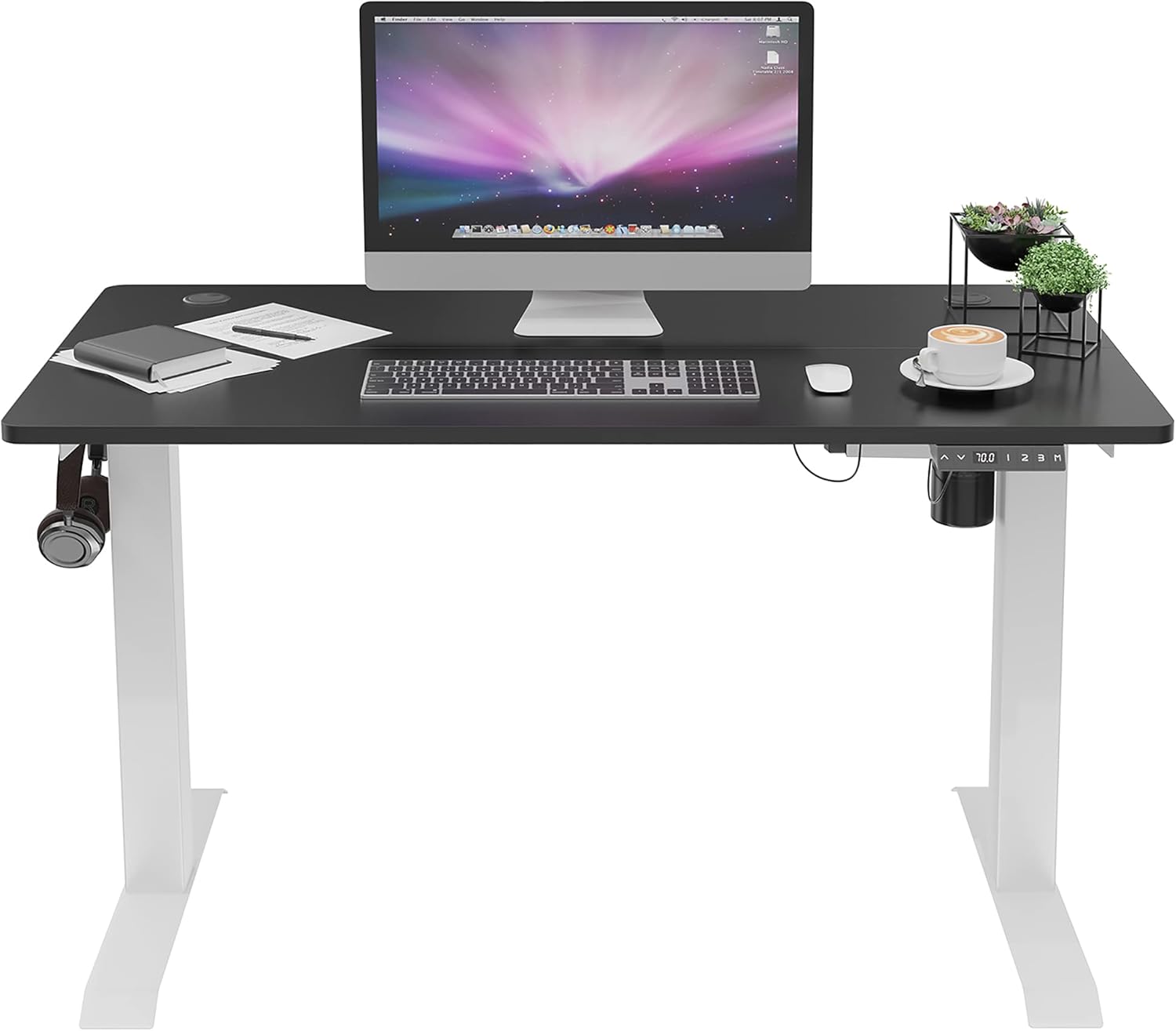 Shintenchi Electric Standing Desk, 48 x 24 Inch Height Adjustable Sit Stand Desk Morder Home Office Stand Up Desk Computer Work Station with Splice Board, (Black Frame + Bamboo Top)