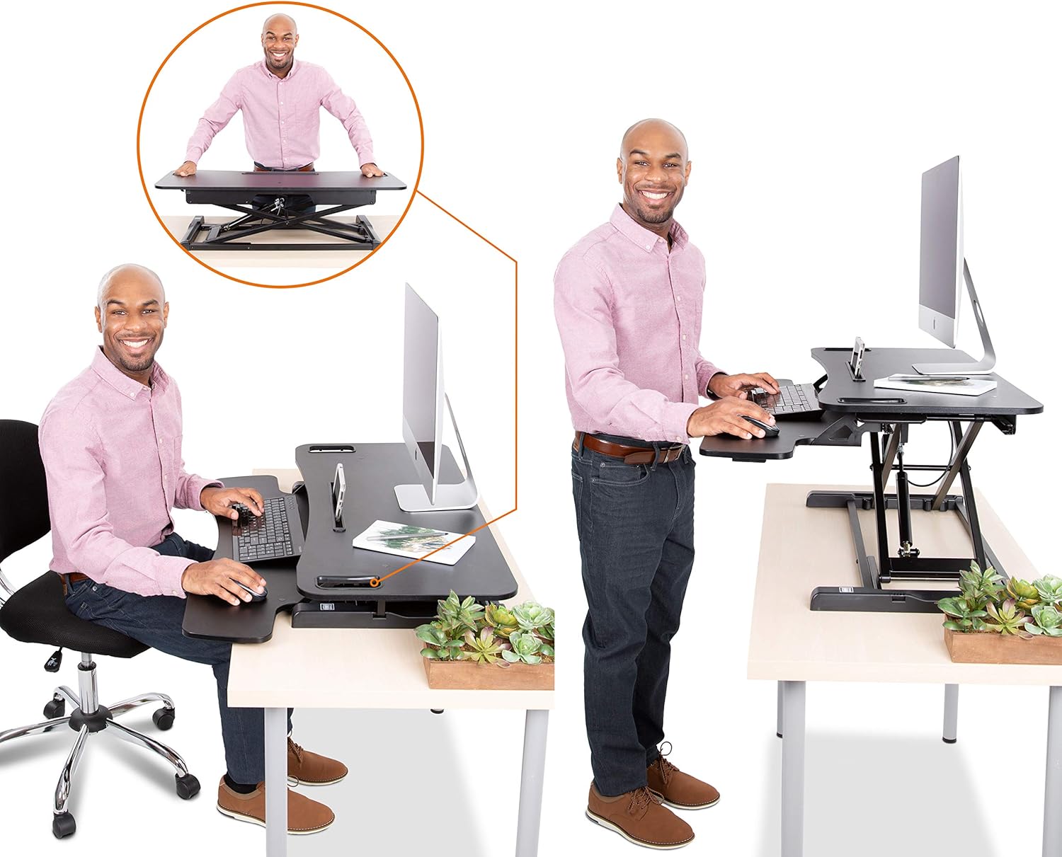 Flexpro Hero 37 Inch Standing Desk | 2 Level Standing Desk Converter with Keyboard Shelf and Monitor Riser | Large Dual Level Sit to Stand Workspace | Easily Sit or Stand in Seconds! (Black / 37