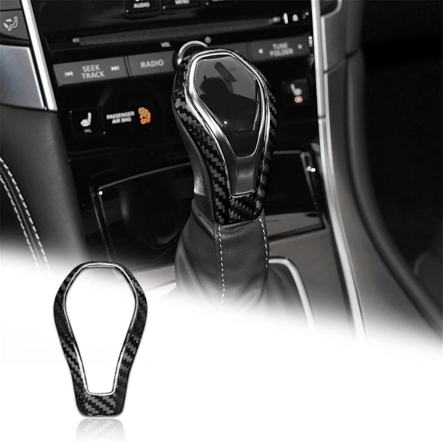 AIRSPEED Carbon Fiber Gear Shift Knob Cover Sticker Shifter Head Trim for Infiniti Q50 QX60 Q60 QX80 (Black)