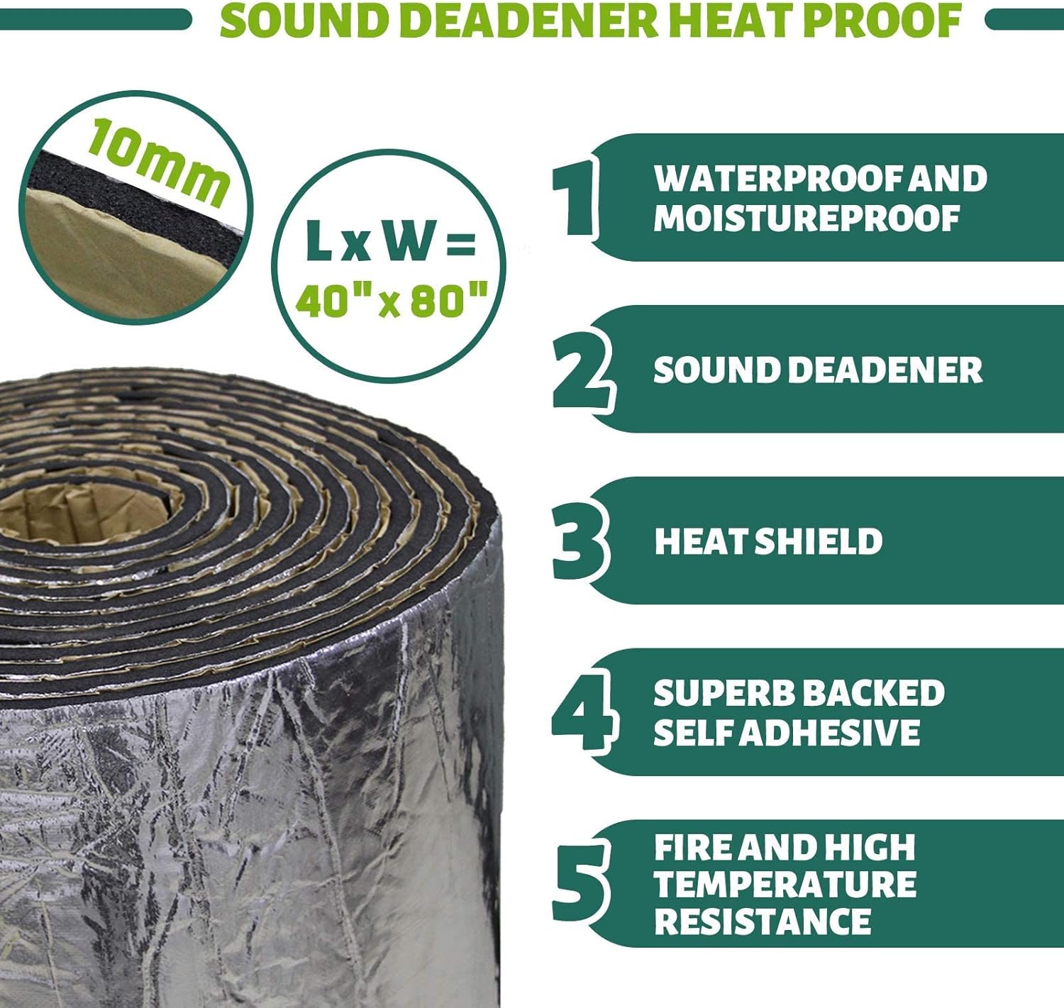 HOMCHEK 10mm 21.53sqft 40inch x 80inch Automotive Heat Shield Mat Sound Deadener Mat Noise & Dampening Heat Insulation Mat Application for Car Hood Dynamat Ceiling Door Pack of 2