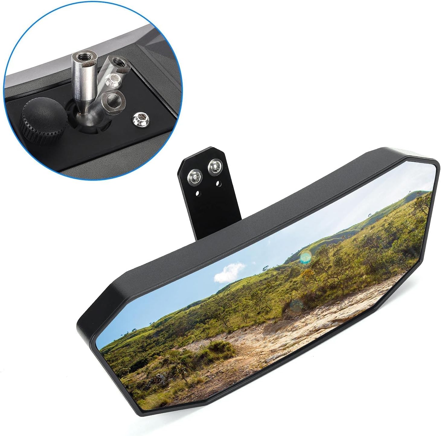 Ranger Rear View Mirror, Kemimoto Upgrade Wider & Clear View Convex Rear View Mirror Compatible with Polaris Ranger 500 570 900 XP 1000 XP/Crew 2017-2021 (Factory Drop Down Mounting Tab Required)