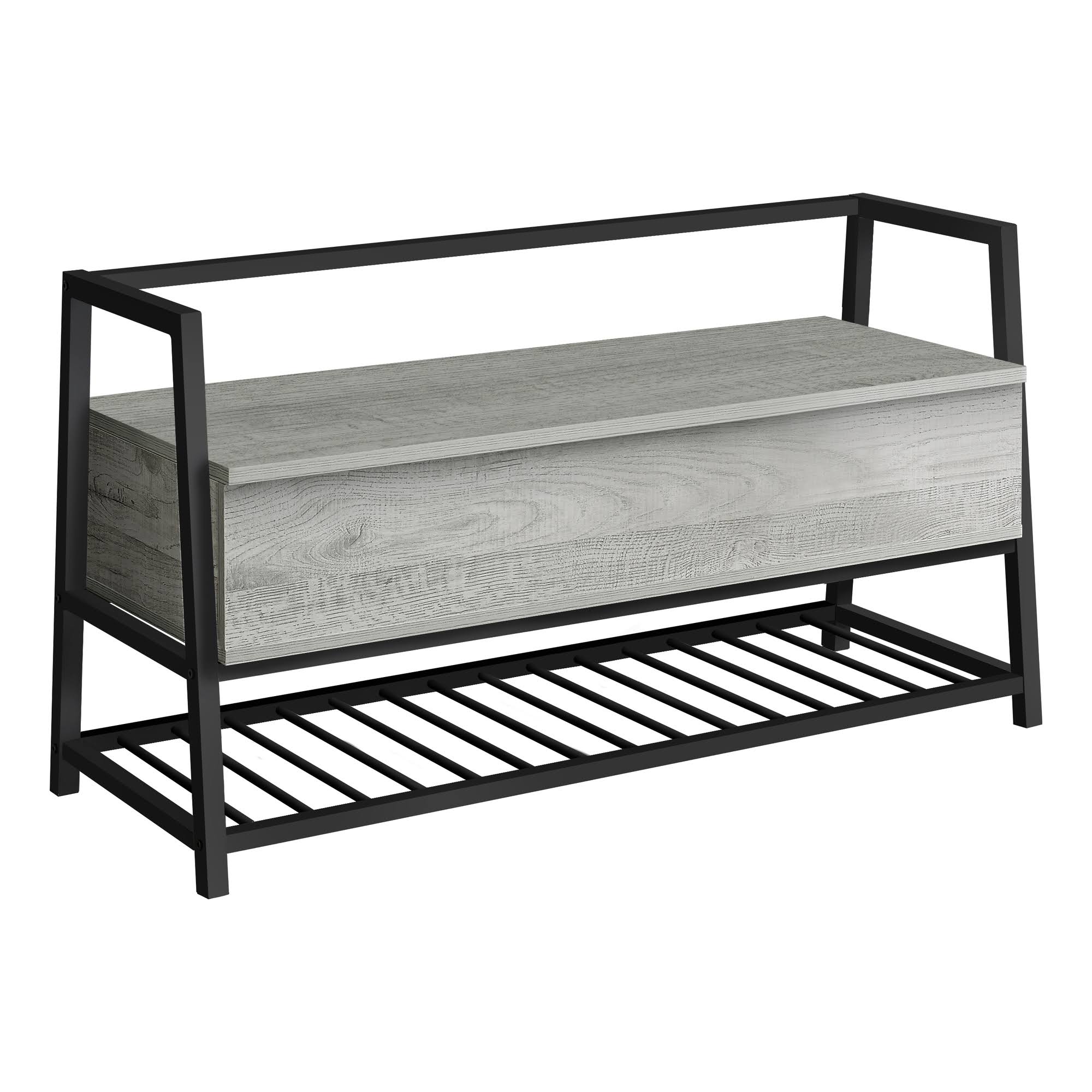 Monarch Bench - 42x22L, Grey Storage, Black Metal