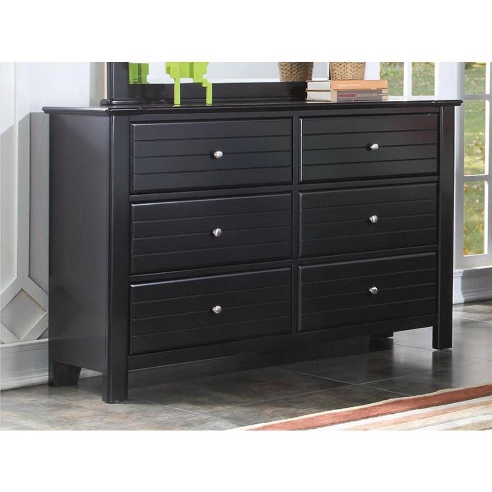Benzara BM185703 Contemporary Style Wood and Metal Dresser with 6 Drawers Black