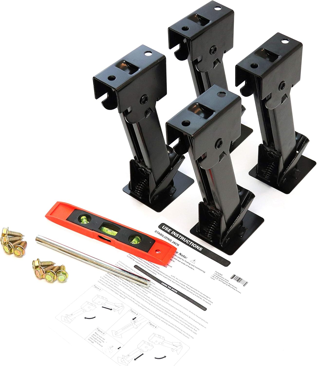 Red Hound Auto 4 Telescoping Folding Trailer Stabilizer Jacks Swing Down 1000 Lbs Support Capacity Each for RV Trailer Camper Includes Handle and Mounting Screws