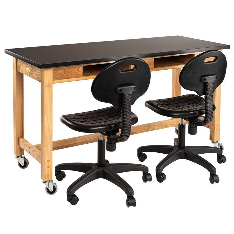 NPS 60x22 Wood Science Lab Table with Chemical Resistant Top and Casters in Black - SLT1-3060CBC