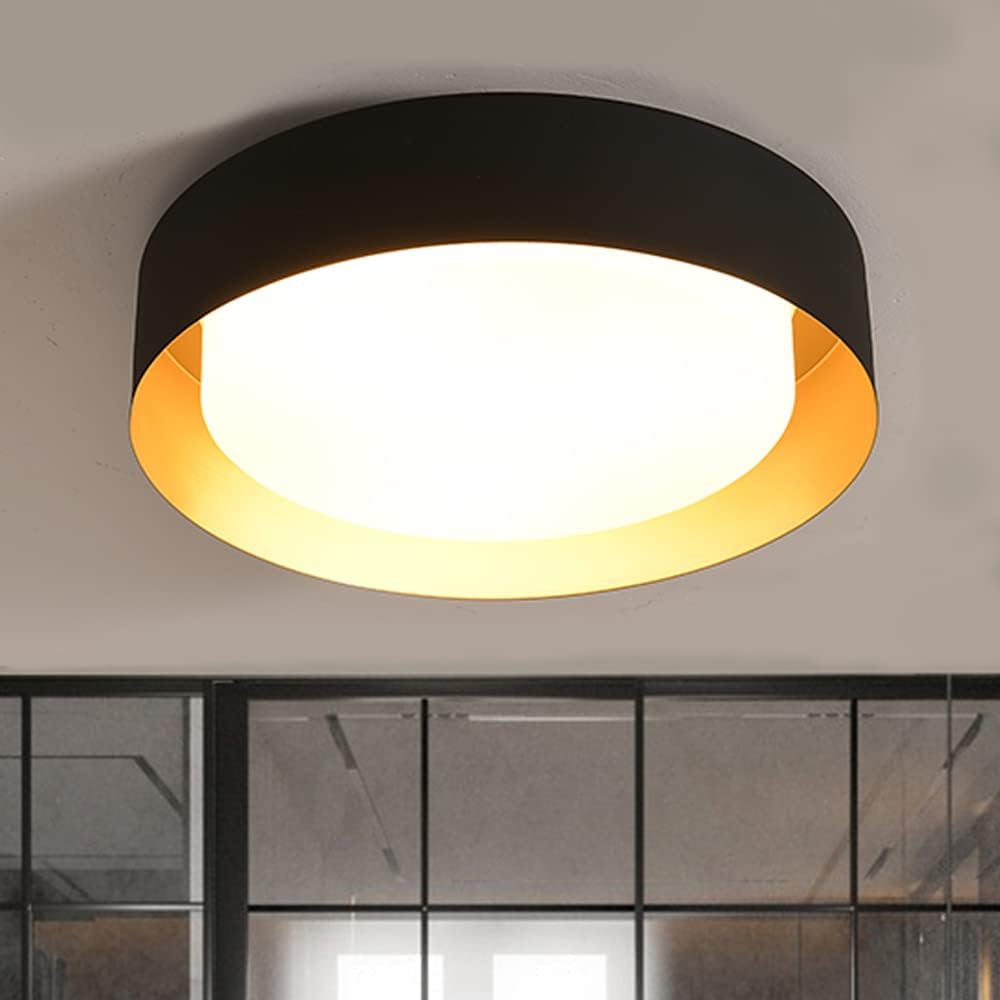 Goomavi Modern Flush Mount Ceiling Light,Minimalist Metal Black and Gold Finish Close to Ceiling Light Fixtures,Round Shape Ceiling Lighting Lamp for Bedroom,Entry, Hallway,Balcony, Bathroom(11.81'')